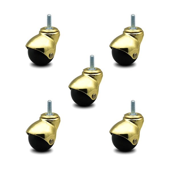 2 Inch Bright Brass Hooded 5/16 Inch Threaded Stem Ball Caster SCC, 5PK